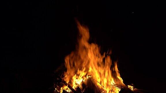 夜间篝火烧树营火烧柴火火烧火焰