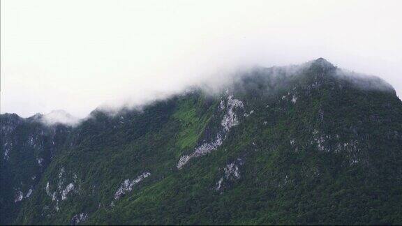 浓雾缭绕于大山脉的顶峰Doi琅清道泰国北部清迈