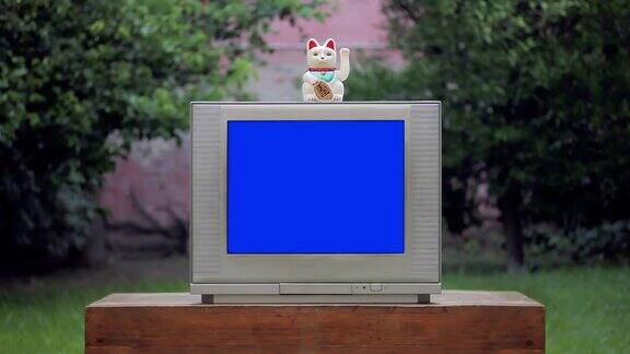 猫神猫幸运猫和老电视与蓝屏