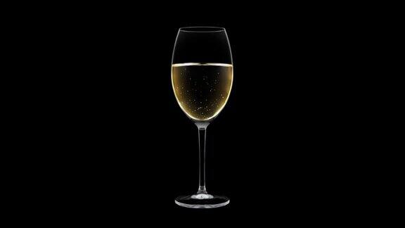 水晶空杯子装满了黑色背景的葡萄酒