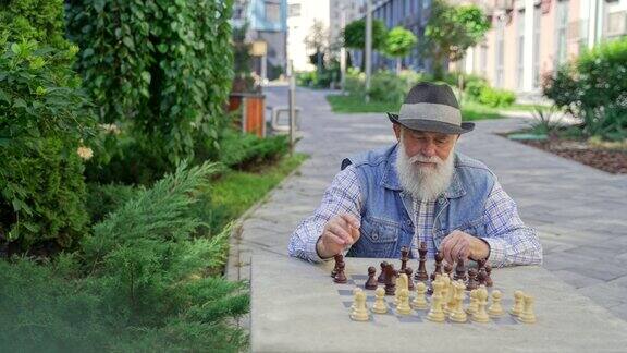 放大一个退休男子在户外下棋
