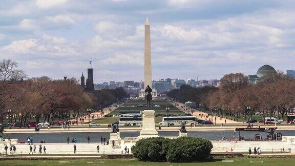 4K时间推移的华盛顿纪念碑在国家广场反射池和林肯纪念堂从美国首都华盛顿美国建筑和吸引力概念