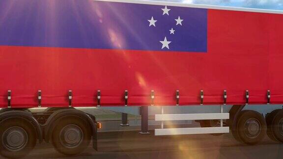 一辆大卡车侧面的萨摩亚国旗