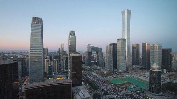 间隔拍摄北京的地标城市摩天大楼日落与交通流量中国