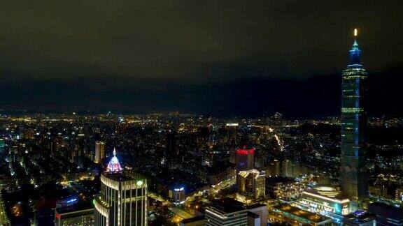夜光照亮台北市景著名塔空中全景4k时间推移台湾