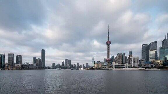 在中国上海陆家嘴金融中心的上延时拍摄日落