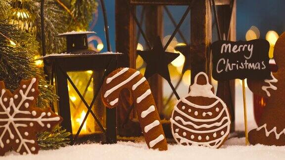 圣诞节装饰上用雪灯笼和圣诞灯