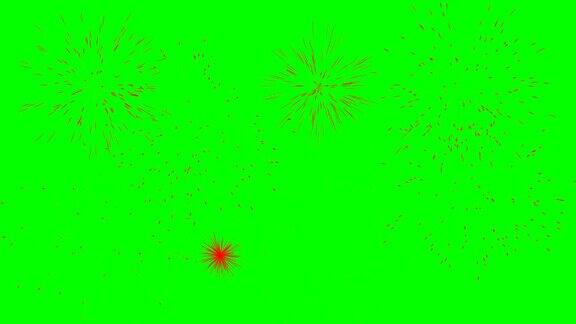 红色烟花孤立在绿色背景上
