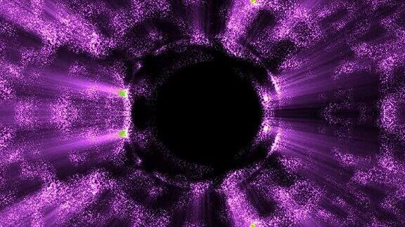 抽象环紫色背景从一个能量蓝色魔法环的圆形框架发光粒子和波的能量视频4k60fps