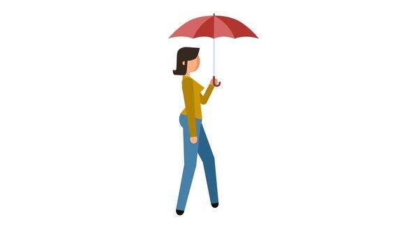StickFigure象形图女孩在伞下行走循环角色扁平动画