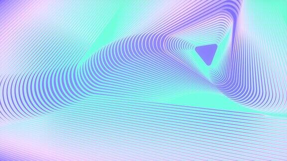 简单的移动线模式与时尚的霓虹灯梯度代表三角形三维形状圆润的边缘抽象的背景数字循环动画3d渲染4K超高清