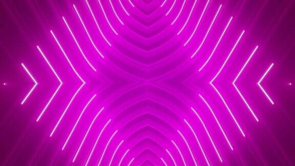 紫外霓虹背景与发光梯度箭头显示前进方向空舞台霓虹灯标志箭头动画粉红色的光信号图标从中心蔓延黑色壁纸