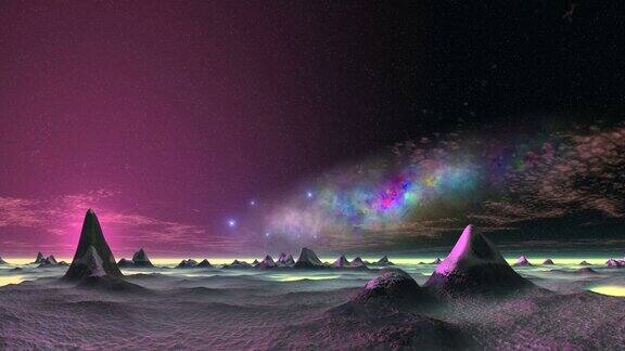 美丽的星云和外星人沙漠上空的UFO