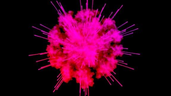 烟花般的油漆爆炸的彩色粉末孤立在黑色背景3d动画作为彩色的抽象背景7