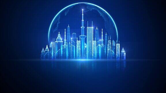 网络空间和元宇宙概念的智慧城市技术数字蓝抽象背景