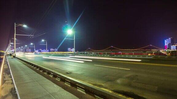 夜光武汉城市交通大桥边全景4k时间流逝中国
