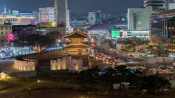4K时间推移:韩国东大门和首尔城交通