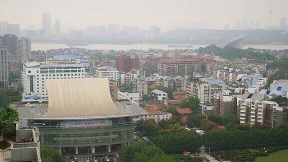 白天武汉城市景观屋顶全景4k中国