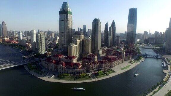 现代建筑鸟瞰图和天津城市景观实时