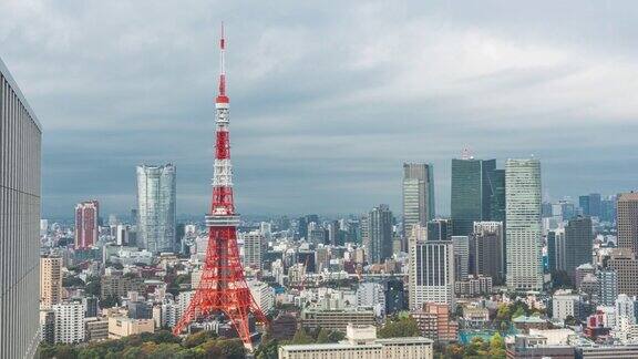 4K延时:从东京摩天大楼的东京塔和东京全景日本