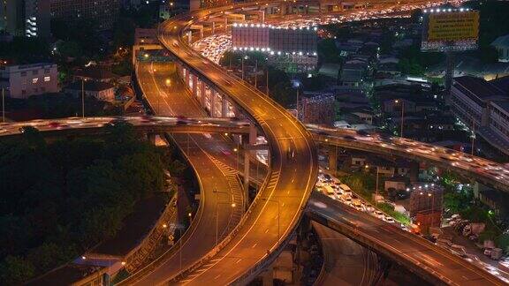 曼谷市区夜间高速公路交通现代城市景观概念