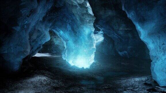 冰岛冰川下的蓝色水晶冰洞