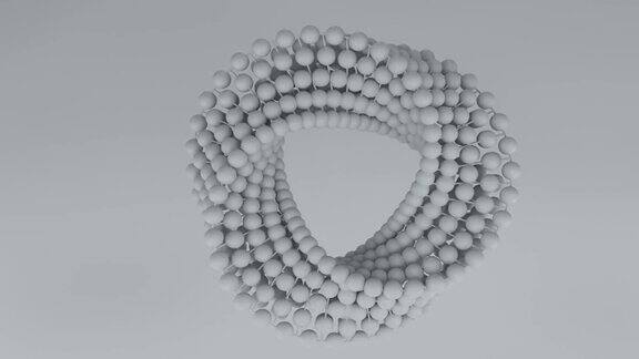 在白色背景上由白色粒子和球组成的环形旋转图形