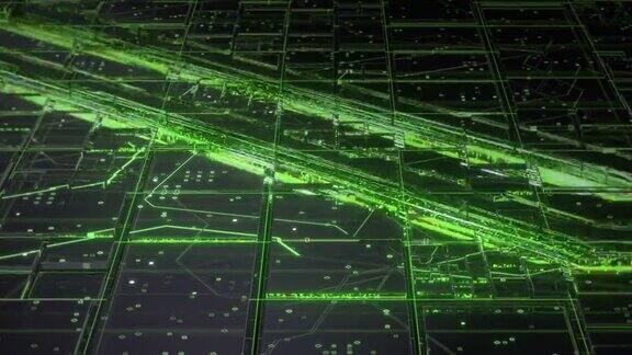 技术背景CPU电路3D可视化AI处理器电源彩色绿色数字化过程数据传输在未来板芯片虚拟计算机动画近距离4K