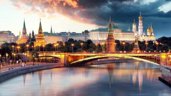 俄罗斯日落时分的莫斯科城市-时间流逝