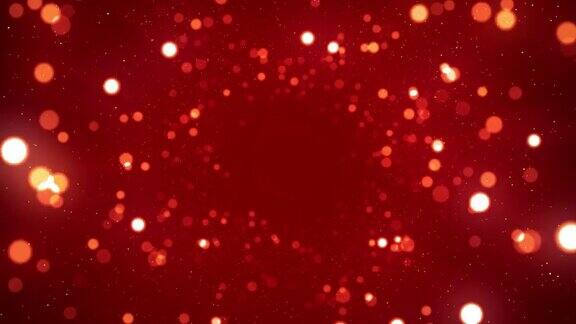 红色背景上发光粒子的隧道