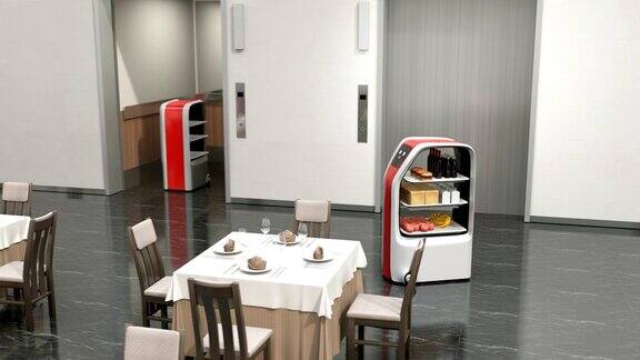 送餐机器人在餐厅送餐电梯送餐