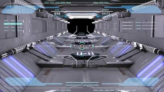 UI安全监控飞行扫描在科幻宇宙飞船隧道