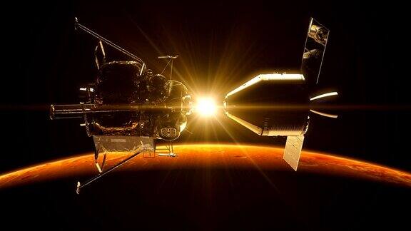 火星上空阳光下空间站的脱离