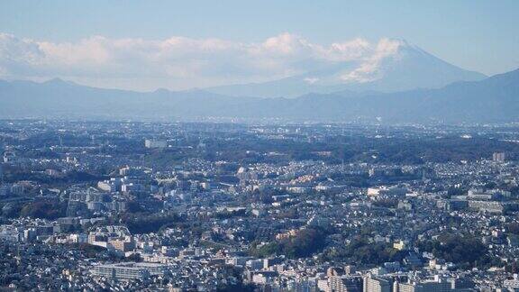 日本横滨的风景小镇风景和富士山的录像