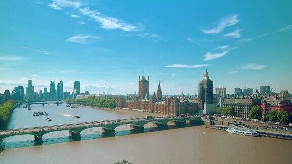 泰晤士河上空的4K空中超视距可以看到英国国会大厦