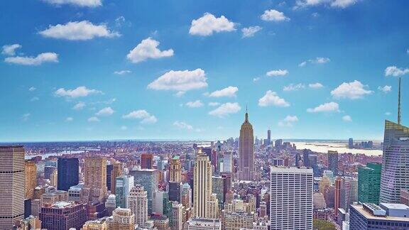 鸟瞰图曼哈顿地平线在日落纽约市美国
