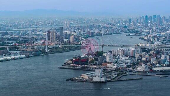 日本大阪市滨水区的时间推移视图
