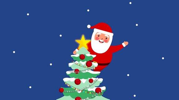 圣诞老人和松树的快乐圣诞卡片