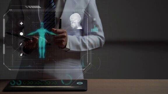 医生触摸未来的医疗数据审查屏幕现代医疗概念