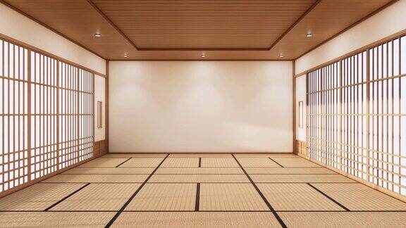 日本风格的房间设计宽敞色调自然明亮三维渲染