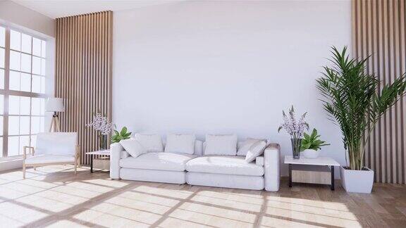 白色热带风格的客厅木地板为木纹