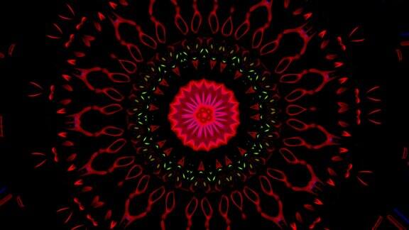 曼陀罗的形式旋转和变化的形状和视频与星星的形状和角度开放的数字形成万花筒与运动在红绿色和黑色