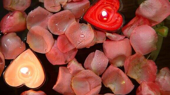 花瓣玫瑰心蜡烛水滴高清画面