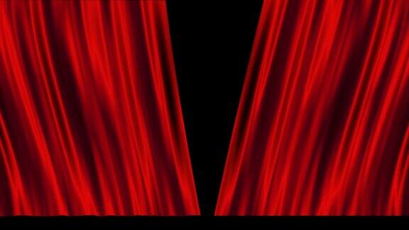 4K红色剧场幕布在黑色背景上开幕