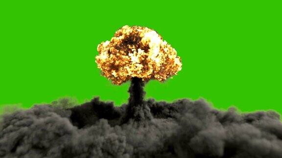 原子弹的爆炸真实的三维动画原子弹爆炸与火烟和蘑菇云前面的绿色屏幕