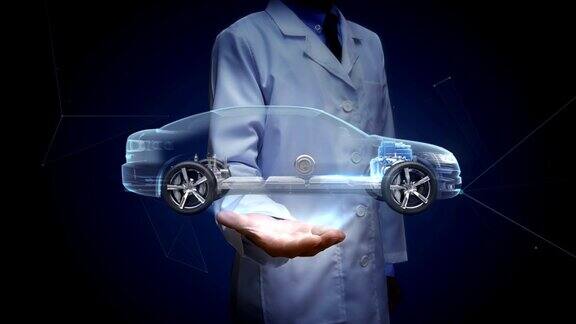 科学家工程师开手掌电子离子电池混合动力汽车充电汽车电池电池电量检查未来车