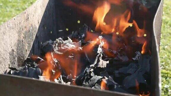 烹饪在火盆在mangal烧烤中燃烧煤炭