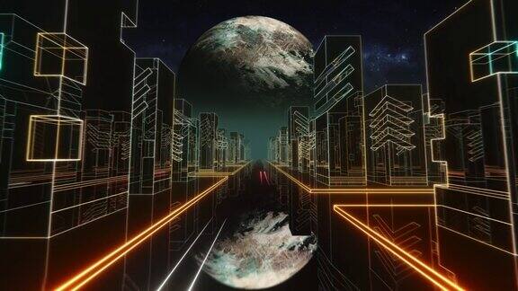 Synthwave未来科幻循环与太空星球为背景