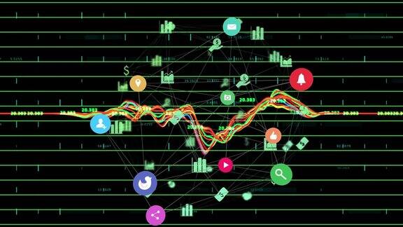 金融数据处理对抗全球数字图标