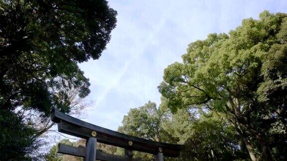 日本鸟居门与蓝天在公共公园